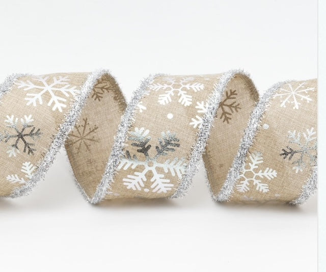 Snowflake Wired Tinsel Christmas Ribbon