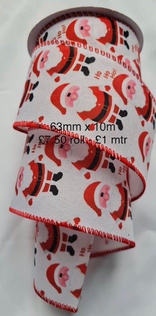 Christmas Santa Wired Ribbon 2.5" - £1 per mtr