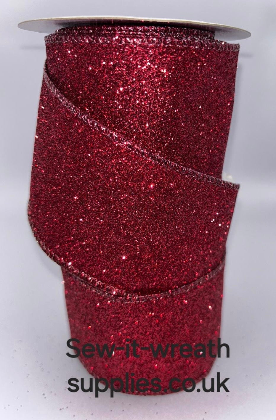 Burgundy Sparkly Glitter Christmas  Wired Ribbon 2.5" x 9.1 mtrs