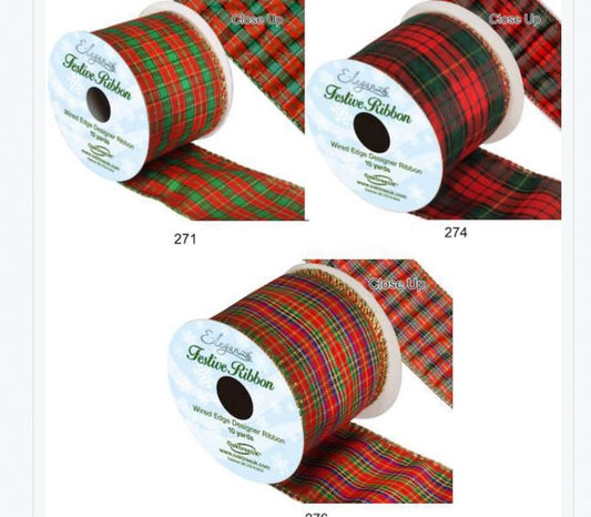 Christmas Tartan Wired Ribbon 63mm x 10 yards - Per Roll