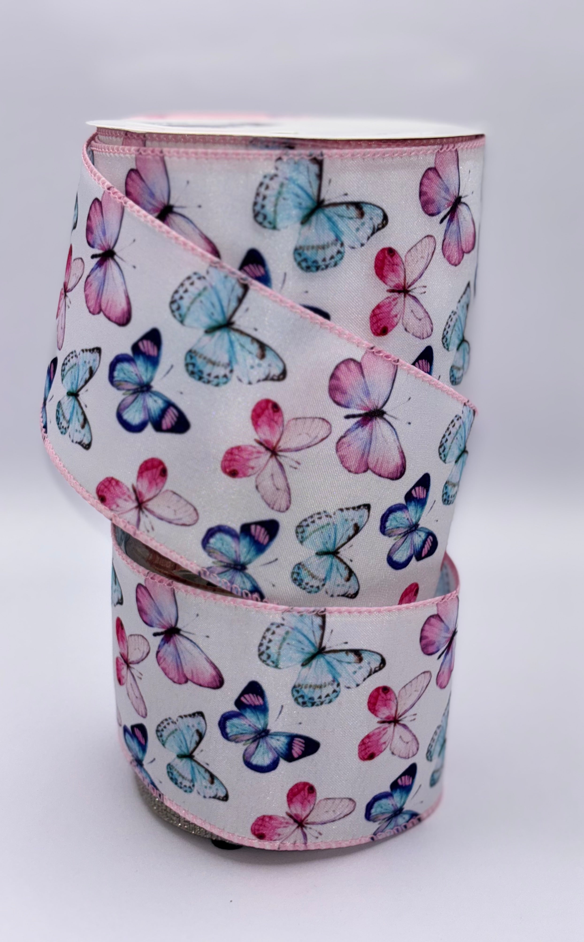 Wired Pink & Blue Butterfly Ribbon 2.5