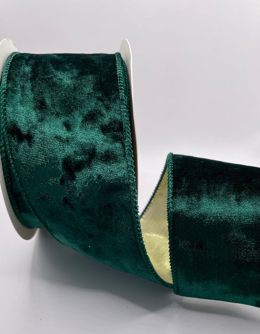63mm Forest Green Velvet Wired Christmas Ribbon