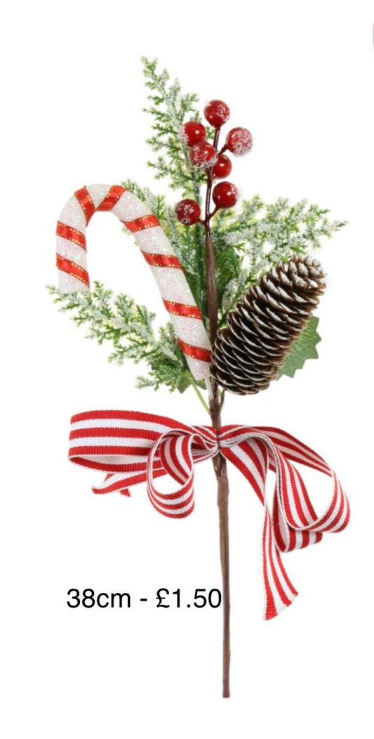 Xmas pine cone, bow & candy cane pic