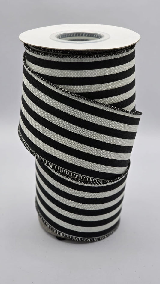 Wired Black & White Striped Ribbon 2.5" x 10 yards