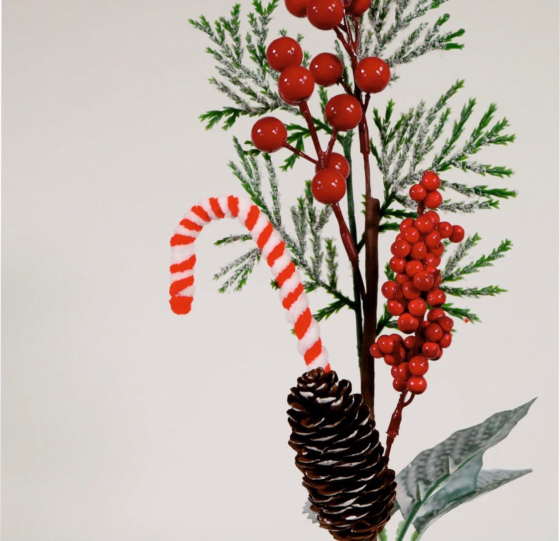 Xmas Pine, Berries & Candy Cane Pic 50cm