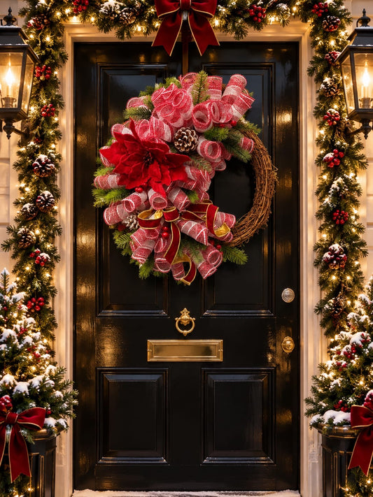 Christmas poinsettia Wreath Kits on a 35cm Grapevine Wreath