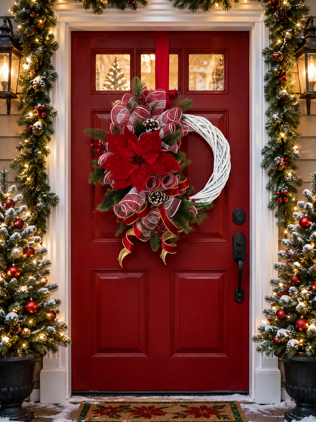 Christmas poinsettia Wreath Kits on a 35cm wicker base