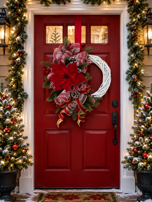 Christmas poinsettia Wreath Kits on a 35cm wicker base