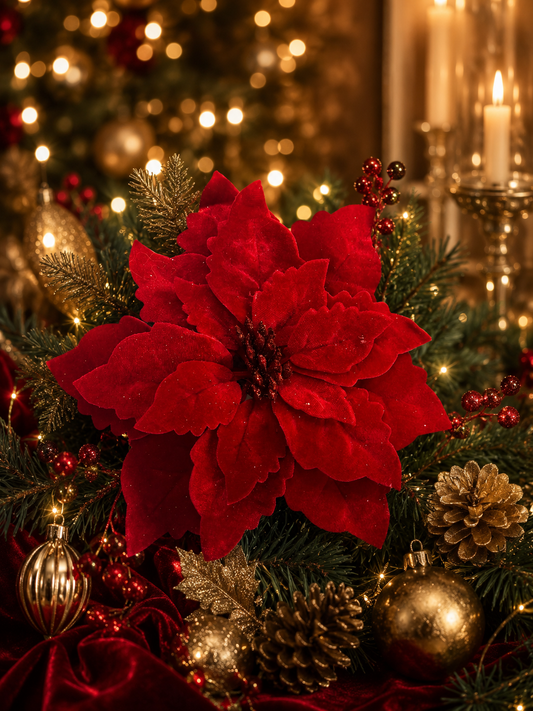 20cm Xmas Red Velvet Poinsettia