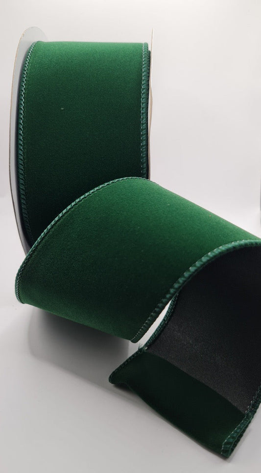 63mm Forest Green Velvet Satin Backed Wired Christmas Ribbon