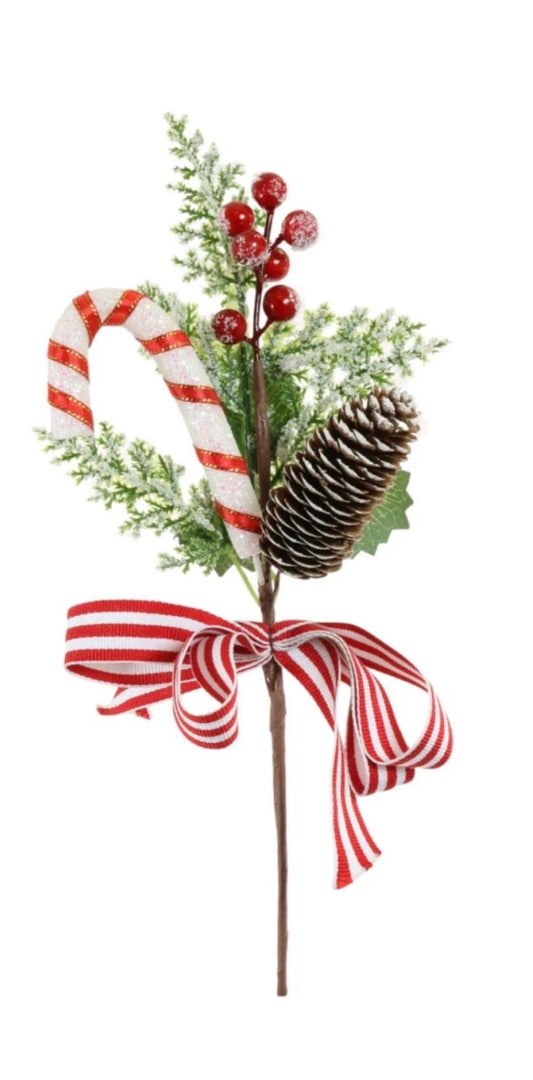 Xmas pine cone, bow & candy cane pic