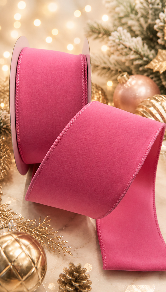 63mm Pale Pink Velvet Wired Christmas Ribbon