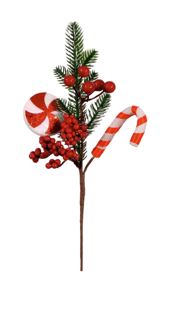 Xmas candy cane & berry pic 17cm
