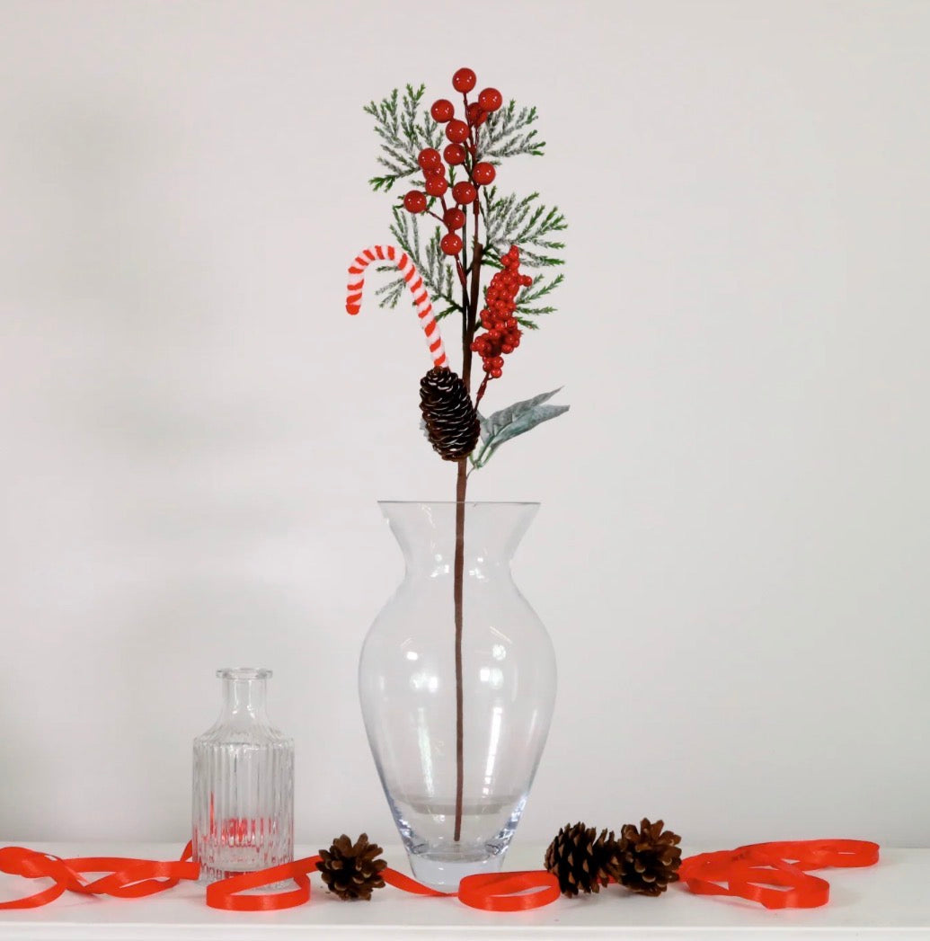 Xmas Pine, Berries & Candy Cane Pic 50cm