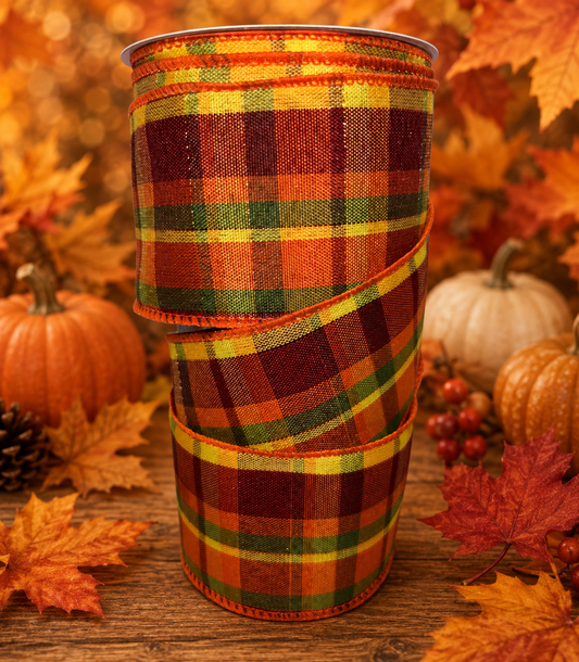 63mm Autumn Tartan Wired Ribbon