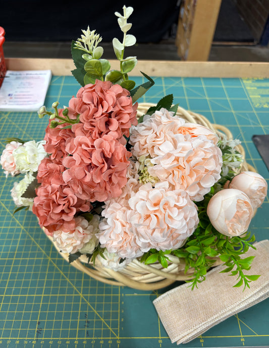 Peach Flower Wreath Kits on a 35cm wicker base