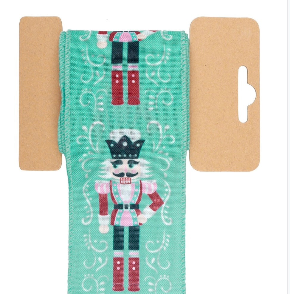 Carded Mint Nutcracker Wired Ribbon