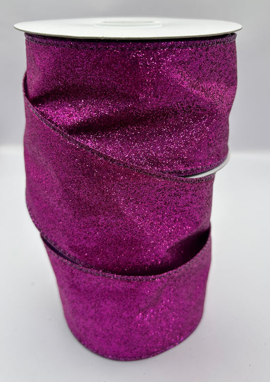 63mm Magenta Glitter Christmas Wired Ribbon Per Metre