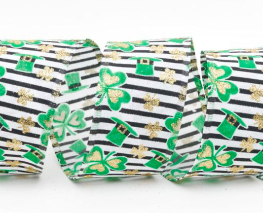 Wired Hat & Clover St Patrick's Ribbon 63mm x 10y