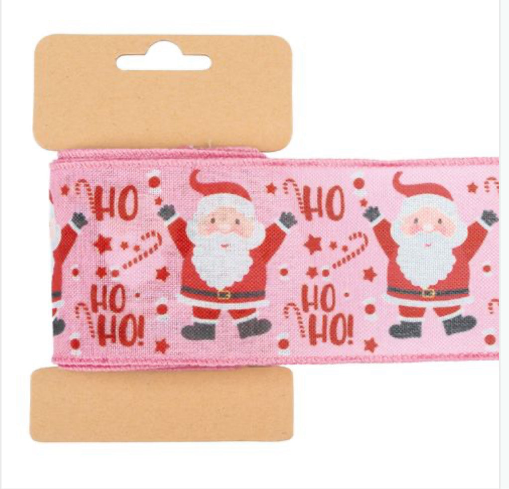 Carded Pink & Red Santa Wired Ribbon