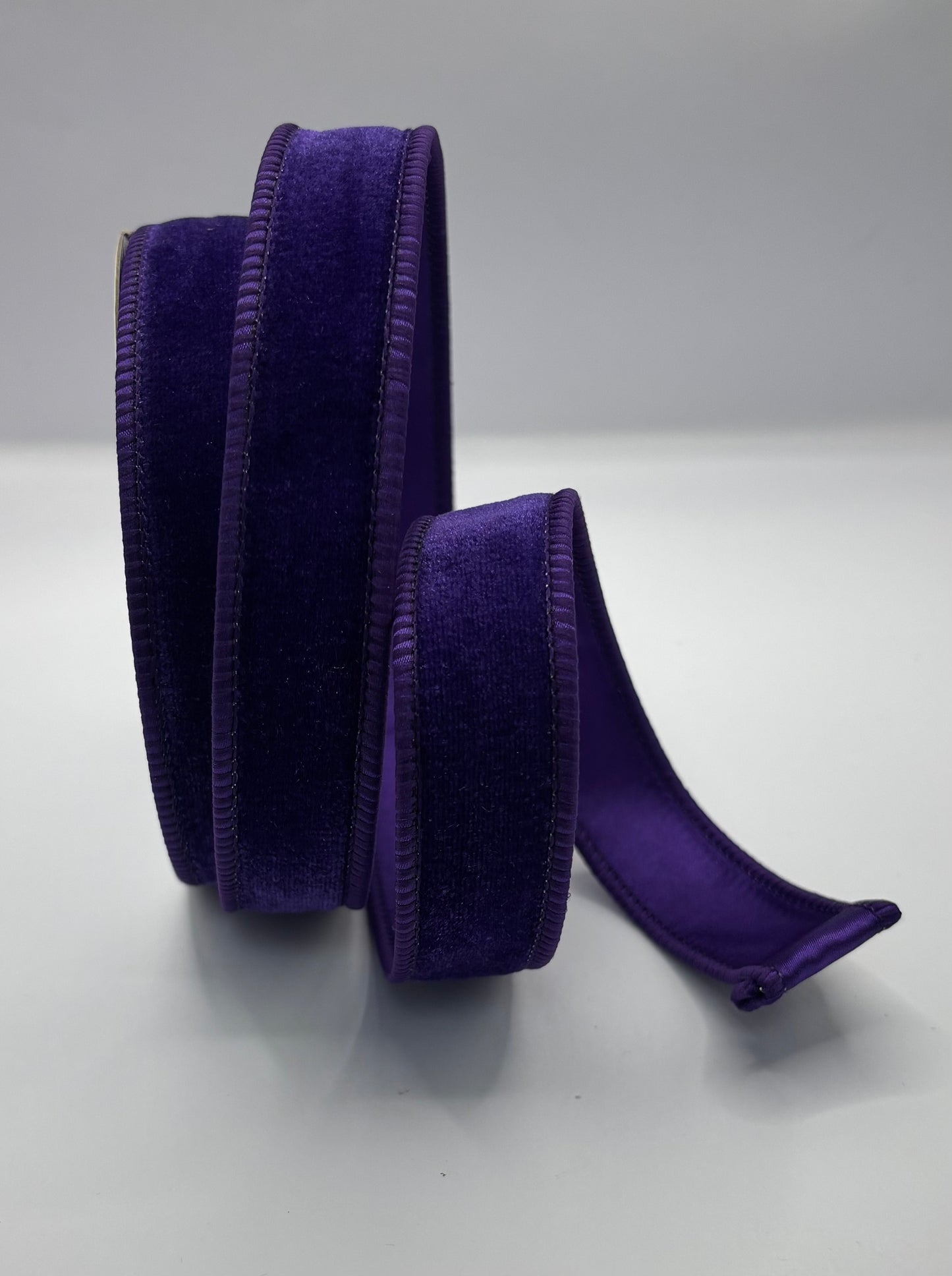 1” (25mm) Purple Velvet With Purple Satin Backed Wired Ribbon