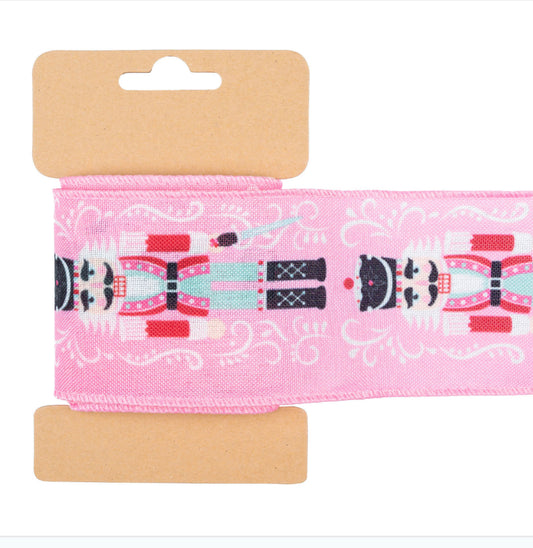 Carded Pink Nutcracker Wired Ribbon