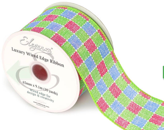 Wired Green, Pink & Blue Check  2.5" x 10 yards