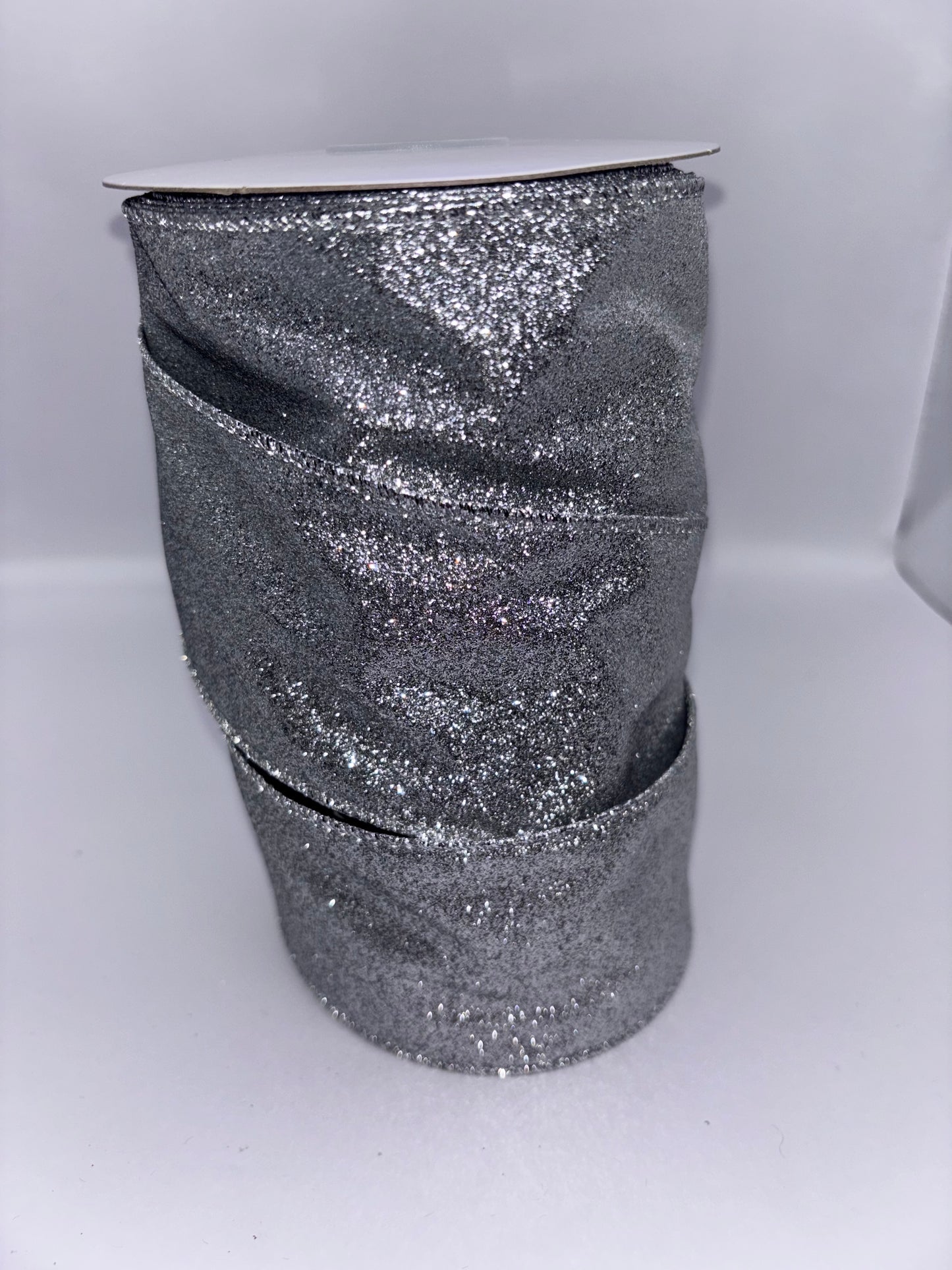 63mm Silver Glitter Christmas Ribbon Per Metre
