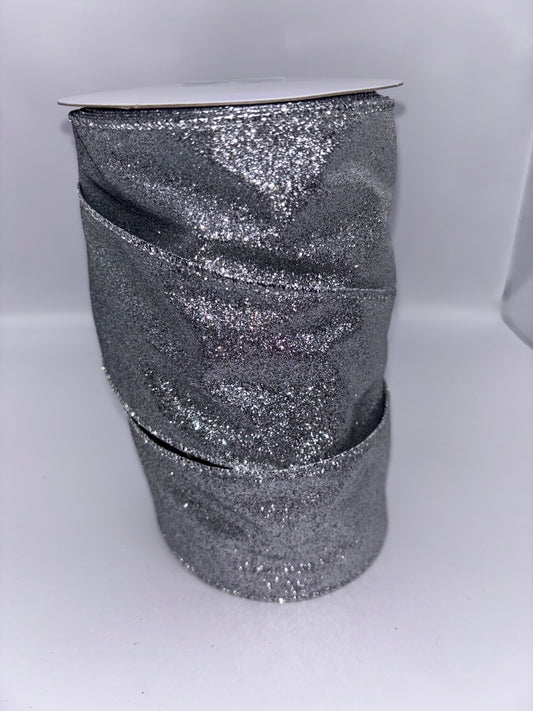 63mm Silver Glitter Christmas Ribbon Per Metre