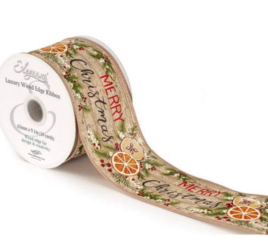 Christmas Sliced Fruit Wired Ribbon 2.5" x 9.1m