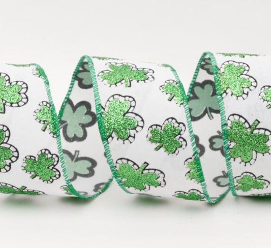 Wired St Patrick’s Clover Ribbon 2.5" - £1 per metre