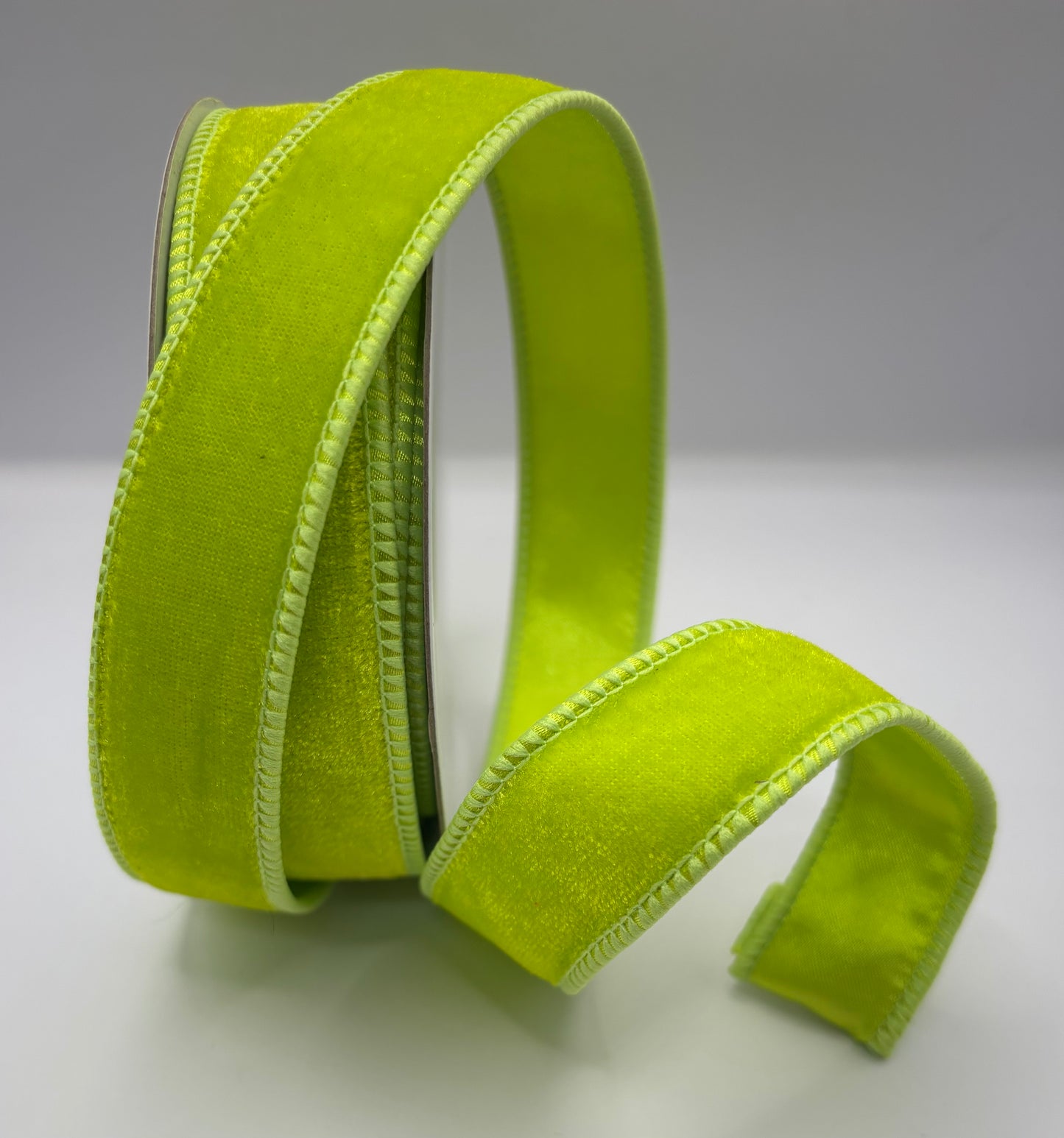 1” (25mm) Lime Green Velvet With Lime Green Satin Backed Wired Ribbon