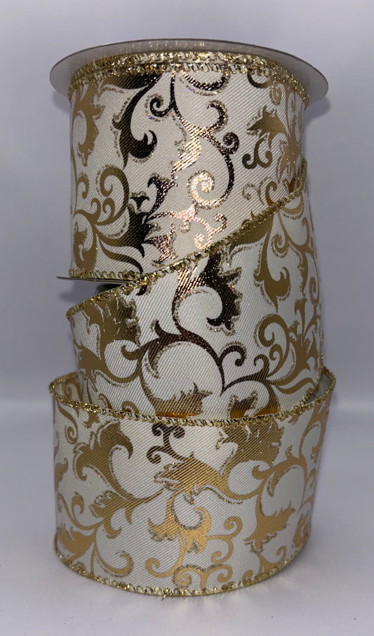63mm Luxury Gilded Filagree Gold Christmas Ribbon Per Metre