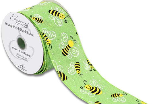 Wired Bee Lime Green Ribbon 2.5" x 10 yards