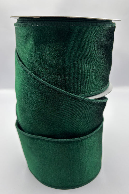 63mm Bottle Green Velvet Christmas Ribbon Per Metre