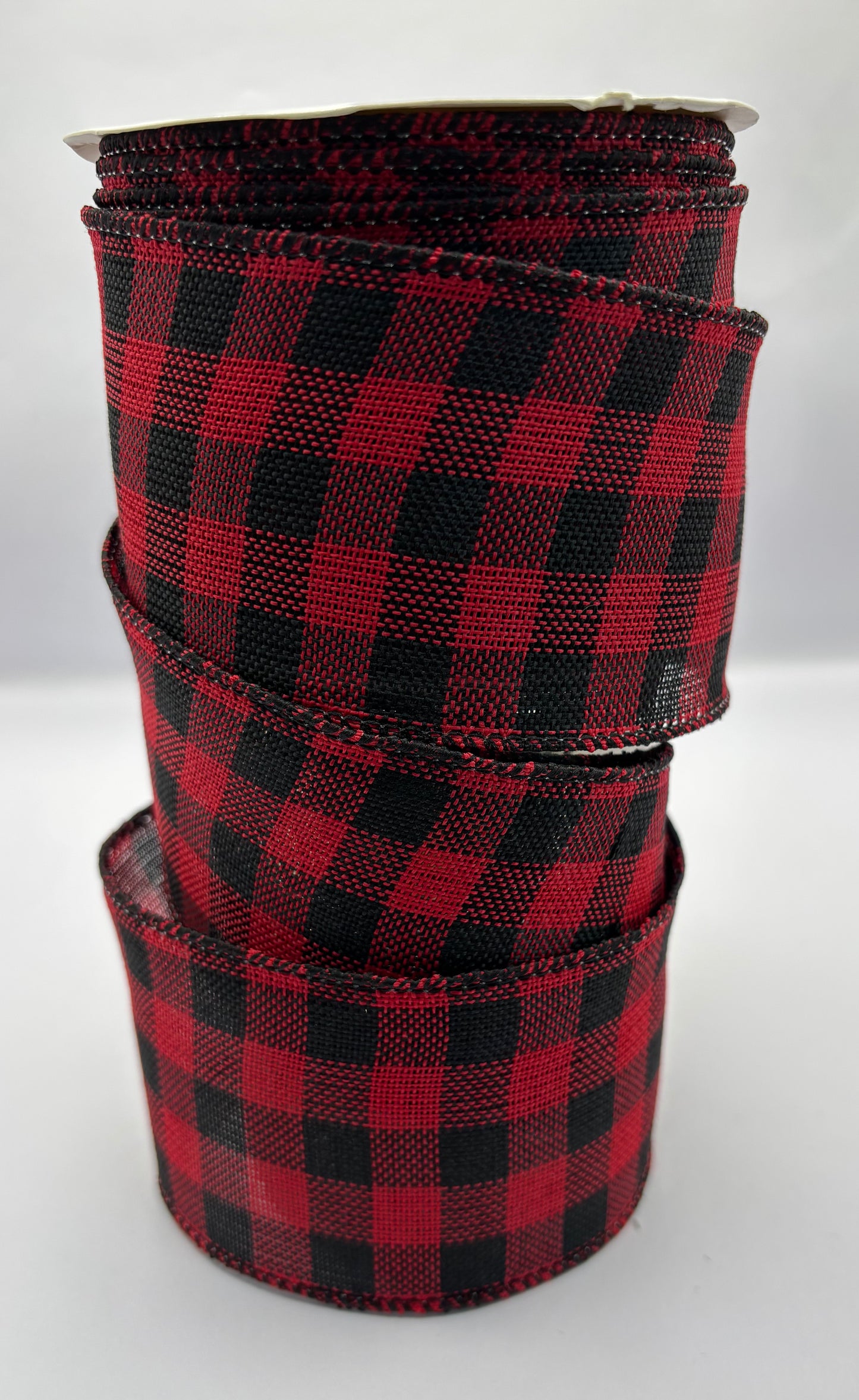 63mm Red & Black Check Wired Ribbon