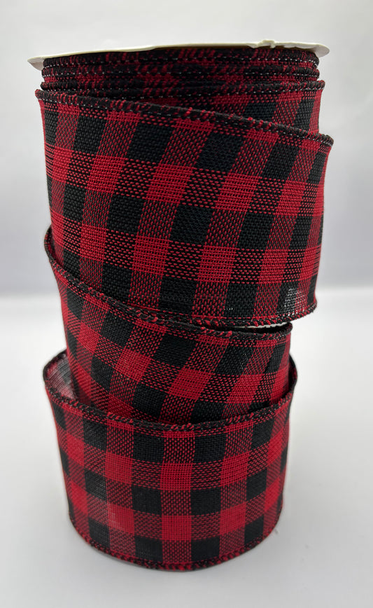 63mm Red & Black Check Wired Ribbon
