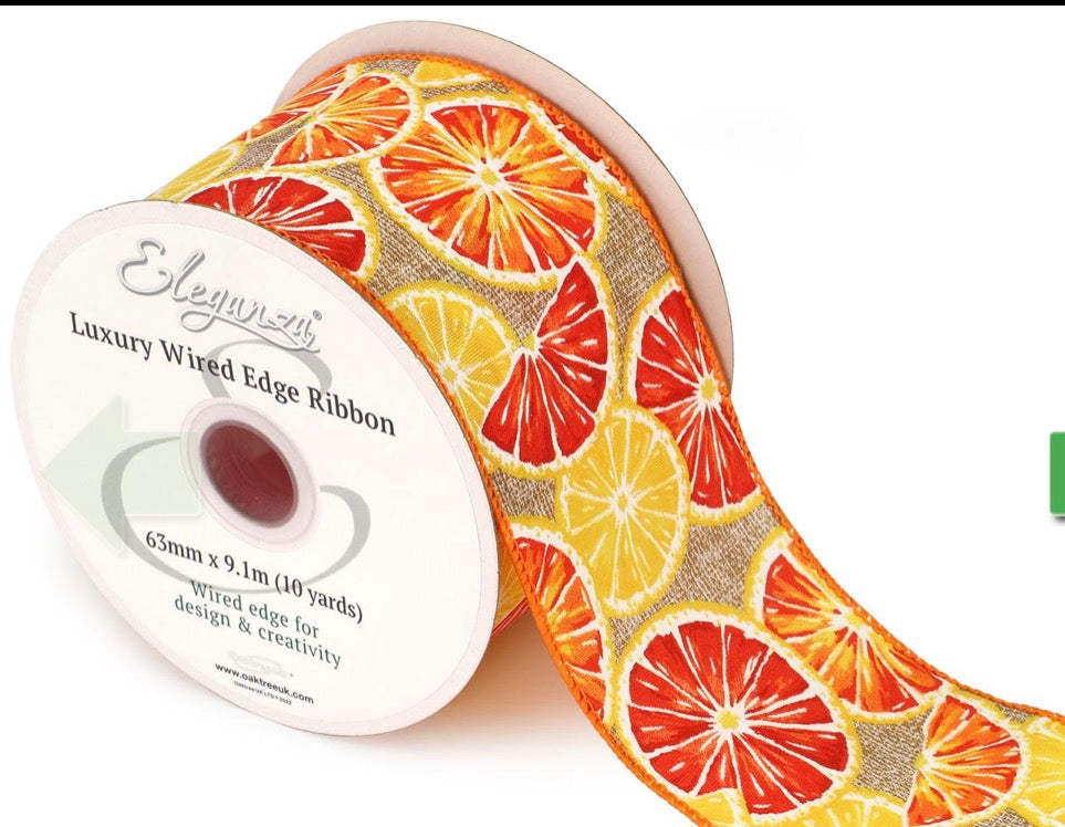 Wired Orange and Lemon Sliced Ribbon 2.5" x 10 yards