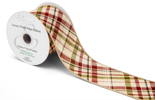 Christmas Burlap Tartan Wired Ribbon 2.5" x 9.1m