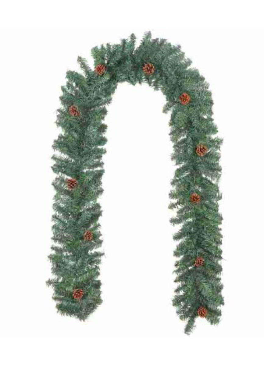 9ft Spruce Garland With Cones