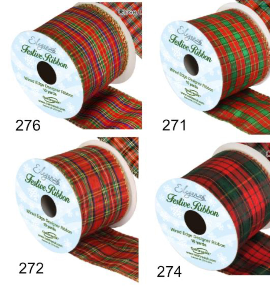 Christmas Tartan Wired Ribbon 63mm x 10 yards - Per Roll
