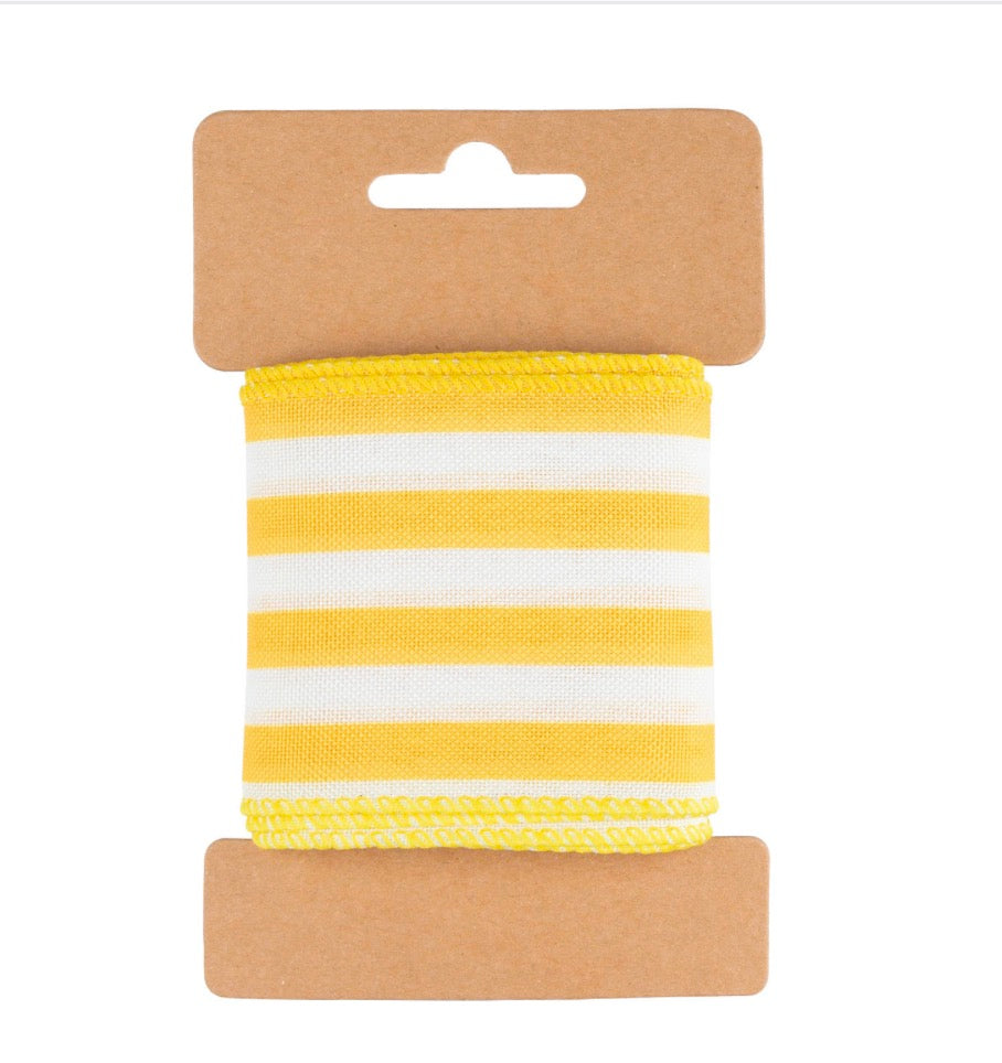 Carded Yellow & White Stripe Wired Ribbon