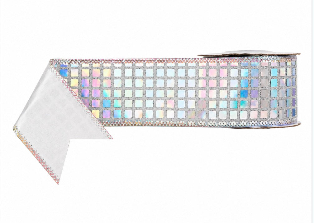 Christmas Wired Edge Shiny Disco Metallic Iridescent 2.5" x 9.1m