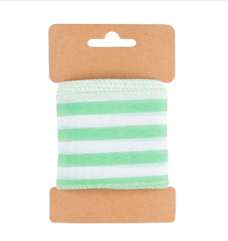 Carded Mint & White Stripe Wired Ribbon