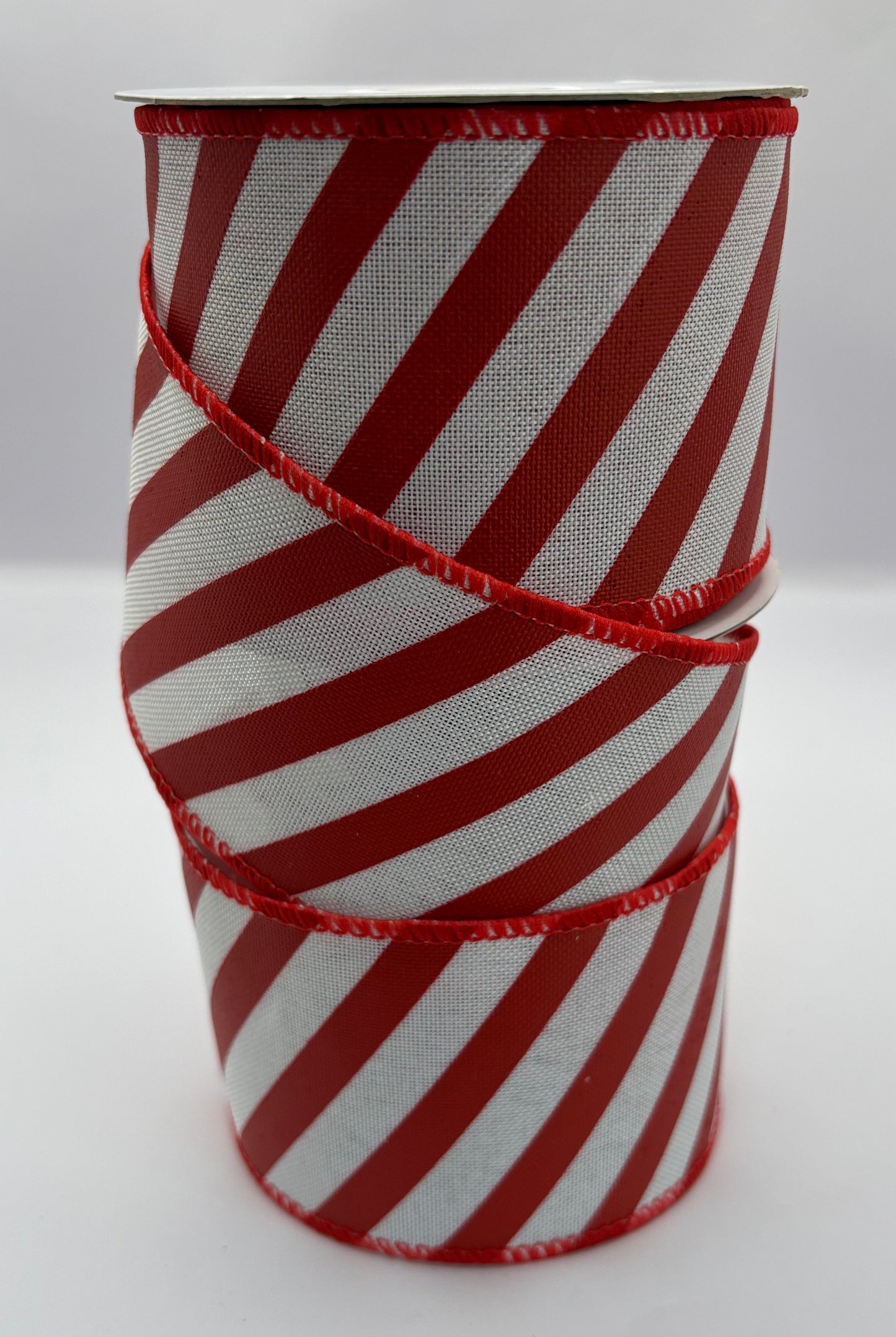 63mm Red & White Candy Cane Wired Christmas Ribbon Per Metre