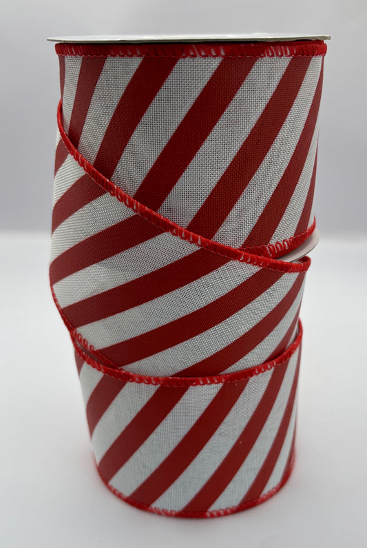 63mm Red & White Candy Cane Wired Christmas Ribbon