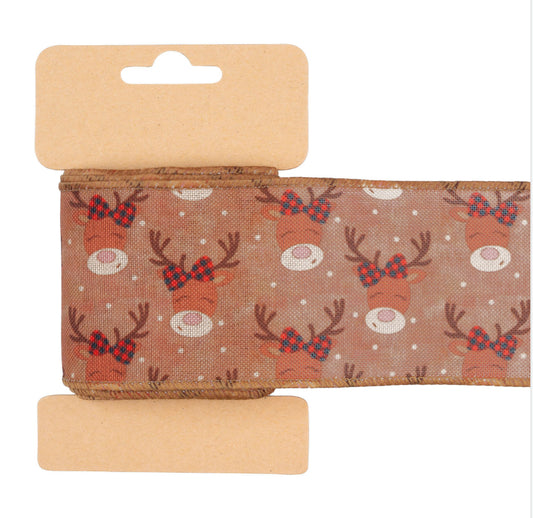 Carded Reindeer Wired Ribbon