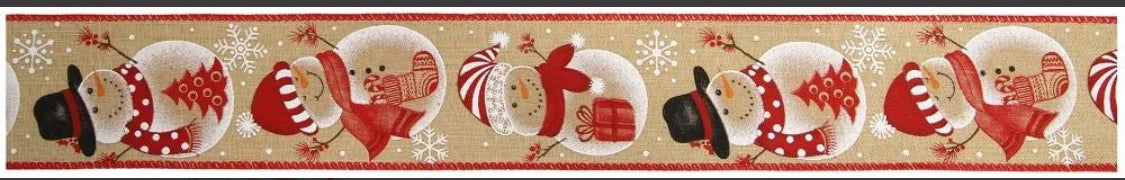 Christmas Glitter Snowman Wired Ribbon 2.5" x 9.1m