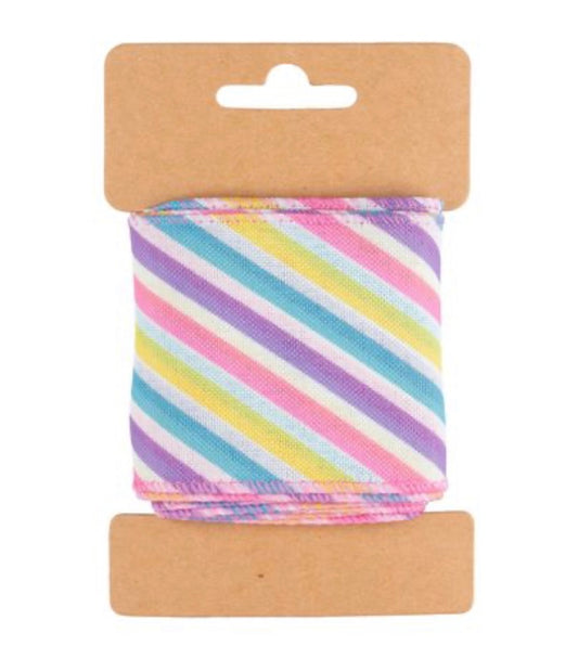 Carded Pastel Side Stripe Wired Ribbon