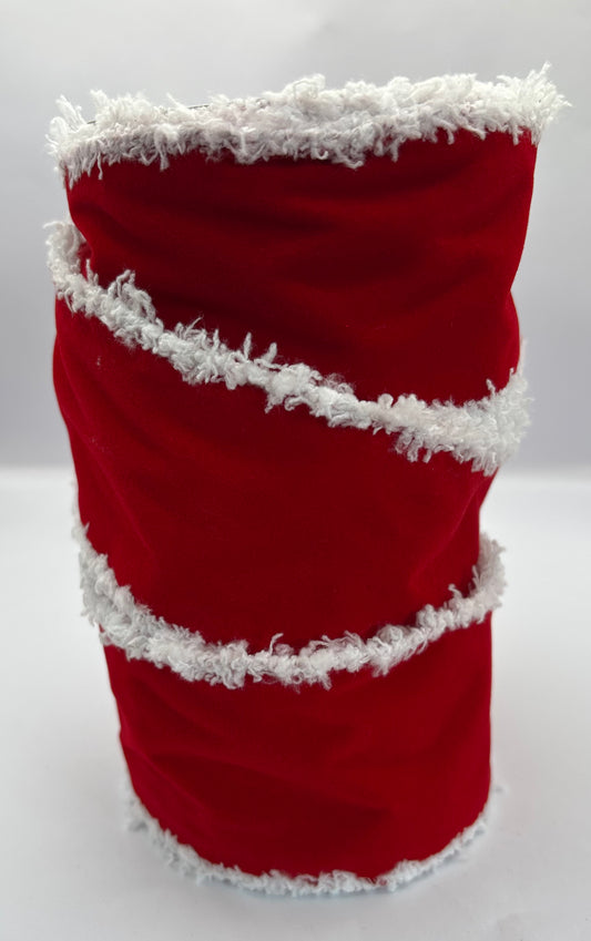 63mm Red Velvet With Furry Edge Wired Christmas Ribbon